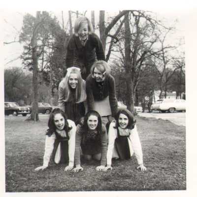 Students pose in a pyramid, 1960s