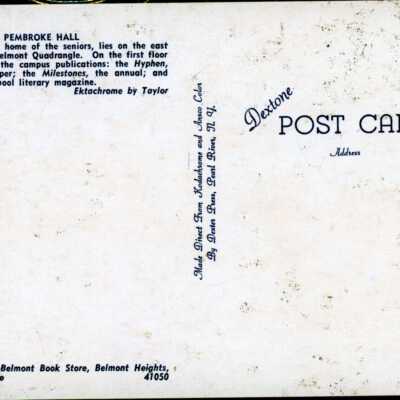 back of Pembroke Hall post card