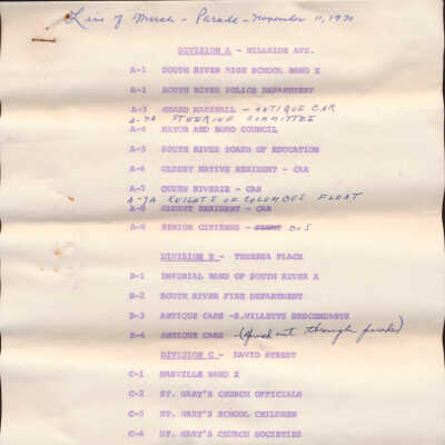 Line of March for the Parade for South River's 250th Anniversary