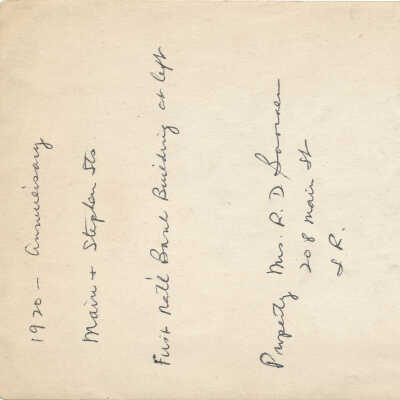 Back of photo of Main and Stephen Streets