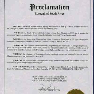 Proclamation for South River Museum Day