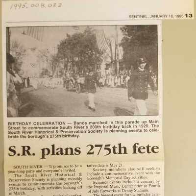 Newspaper clipping, "South River Plans 275th fete."