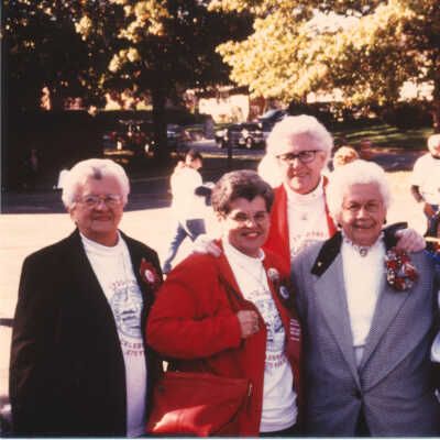 Emily Miller, Doris Miller, Ann Sivess, Gladys Benn, and Marilyn Anastasio at the start of the parade.