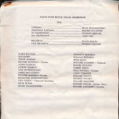 1970 South River Rescue Squad Membership