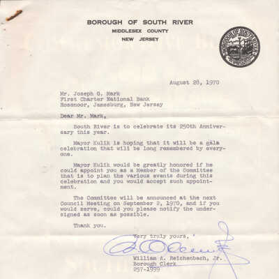 Letter to Joseph G. Mark, August, 28, 1970