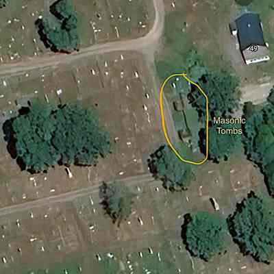Google map view showing location of Masonic Tombs at rear of east side of Hillside Cemetery in Eastport, Maine.