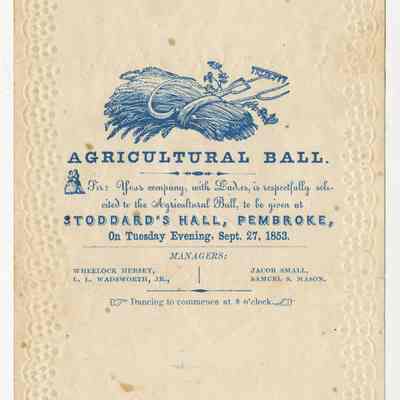 Agricultural Ball, Stoddard's Hall, Pembroke, Maine, September 27, 1853 | Dance Card