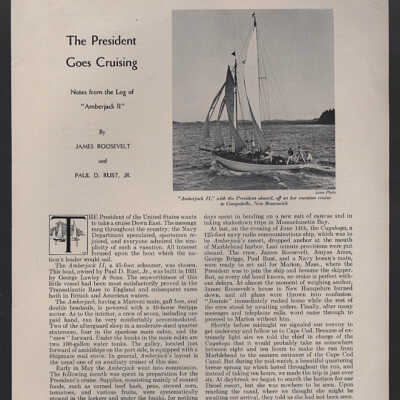 The President Goes Cruising: Notes from the Log of “Amberjack II” | James Roosevelt and Paul D. Rust, Jr. | Yachting, August, 1933, pp. 31 - 33, 90 - 92.