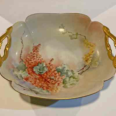 Two Handle Dish. Hand Painted China | Martha "Mattie" Waide | Eastport, Maine