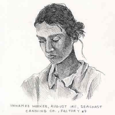 Maeve McCool | Unnamed Worker, August, 1911, Seacoast Canning Co., Factory #7 | Drawing, 2023