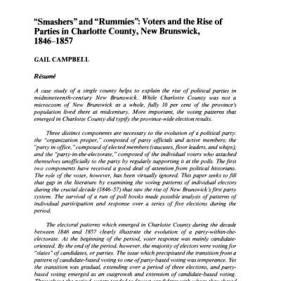 "Smashers" and "Rummies": Voters and the Rise of Parties in Charlotte County, New Brunswick, 1846-1847 | Gail Campbell