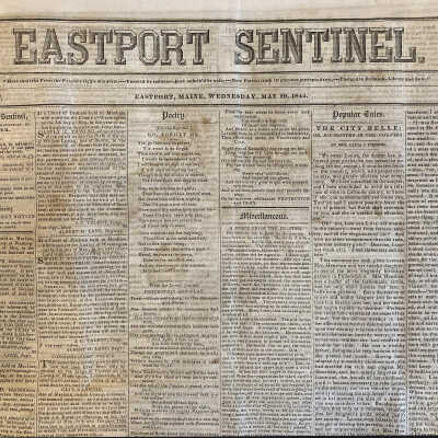 List of original Eastport (Maine) Sentinel newspaper volumes in collections of Tides Institute & Museum of Art