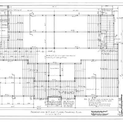 Passamaquoddy Bay Tidal Power Development | Temporary Buildings | School-House | Foundation & First Floor Framing Plan | Q-E 28/9