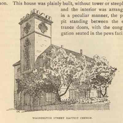 1888 engraving of the Washington Street Baptist Church from William Henry Kilby's ”Eastport and Passamaquoddy.“ Engraving is based on a photograph taken C. W. Lowell.