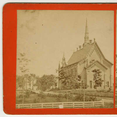 Stereoview of Rear View of Congregational Church, Calais, Maine | C.E. Libby