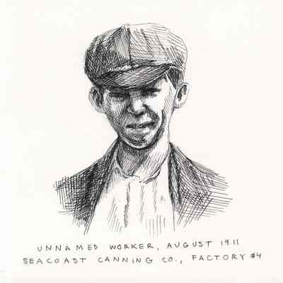 Maeve McCool | Unnamed Worker, August, 1911, Seacoast Canning Co., Factory #4 | Drawing, 2023