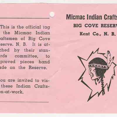 Tag | Micmac Indian Craftsmen | Big Cove Reserve, New Brunswick