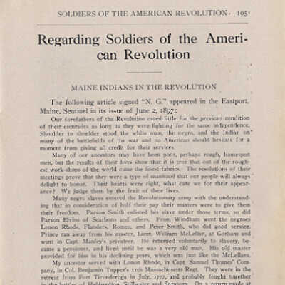 Regarding Solders of the American Revolution: Maine Indians in the Revolution | Sprague's Journal of Maine History, Vol. VI, No. 3, Nov. Dec. 1918, Jan. 1919, pp. 105 - 112