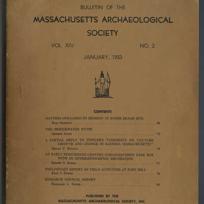 An Early Nineteenth Century Passamaquoddy Bark Box with an Anthropomorphic Decoration | Ernest S. Dodge | Bulletin of the Massachusetts Archaeological Society, January, 1953