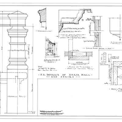 Passamaquoddy Bay Tidal Power Development | Temporary Buildings | Guest House | Details of Stair Hall and Stairs | Q-E 20/10