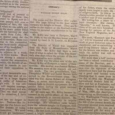 William Henry Kilby Obituary | Eastport Sentinel, June 22, 1898