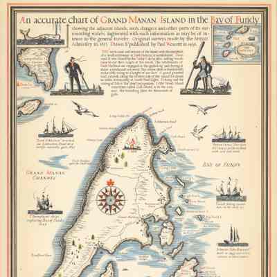 An Accurate Chart of Grand Manan Island in the Bay of Fundy | Drawn & Published by Paul Wescott in 1936 | Reprinted in June, 1950