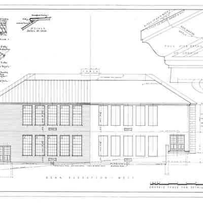 Passamaquoddy Bay Tidal Power Development | Temporary Buildings | School-House | Rear Elevation - West | Q-E 28/6