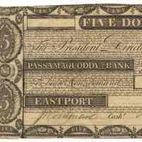 Passamaquoddy Bank | Five Dollars | Eastport, Maine | 1824