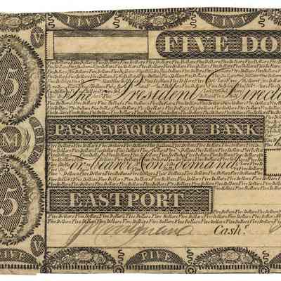 Passamaquoddy Bank | Five Dollars | Eastport, Maine | 1824