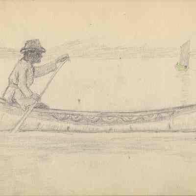 Drawing of Tomah Joseph, Passamaquoddy, in canoe | Campobello Island, New Brunswick, 1898