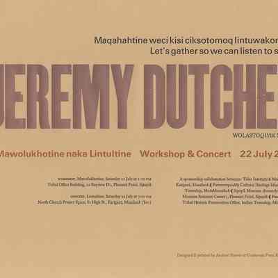 Jeremy Dutcher Workshop & Concert Poster, July 22, 2023