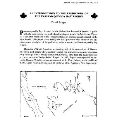 An Introduction to the Prehistory of the Passamaquoddy Bay Region | David Sanger | American Review of Canadian Studies, Vol. XVI, No. 2, Summer, 1986, pp. 139 - 159