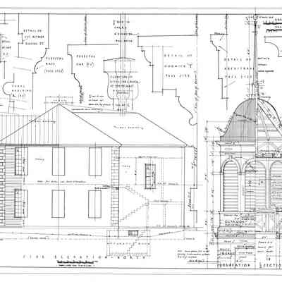 Passamaquoddy Bay Tidal Power Development | Temporary Buildings | School-House | Side Elevation - North & Details | Q-E 28/4