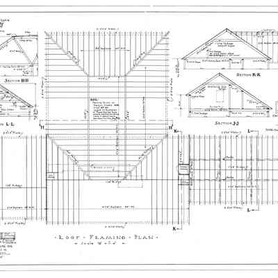 Passamaquoddy Bay Tidal Power Development | Temporary Buildings | Guest House | Roof Framing Plan | Q-E 20/7