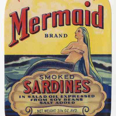 Mermaid Brand, Smoked Sardines in Salad Oil Expressed from Soy Beans, Salt Added | Packed by Sunset Packing Company, West Pembroke, Maine