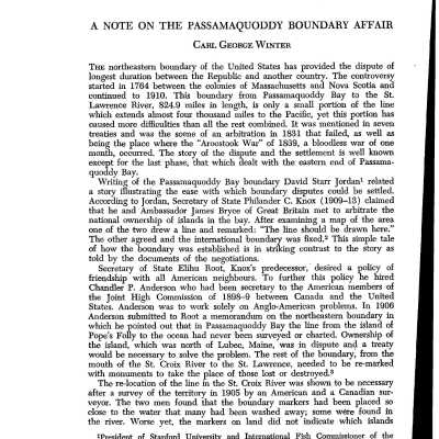 A Note on the Passamaquoddy Boundary Affair | Carl George Winter