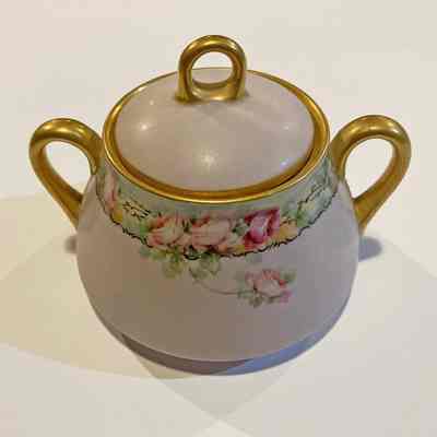 Covered Sugar Bowl. Hand Painted China | Martha "Mattie" Waide (1857-1929), Eastport, Maine