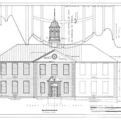 Passamaquoddy Bay Tidal Power Development | Temporary Buildings | School-House | Front Elevation - East | Q-E 28/3