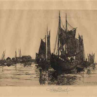 Stephen Parrish | Wood Boats, St. John River, N.B. | 1882 | Etching
