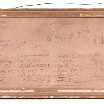 Engraving | Line Portraits of all 48 Signers of the Declaration of Independence as They Appeared on that Day, along with Their Signatures