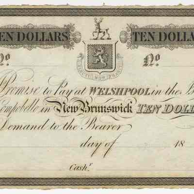 Ten Dollar Note | Campobello Mill and Manufacturing Company | Campobello, New Brunswick | 1839