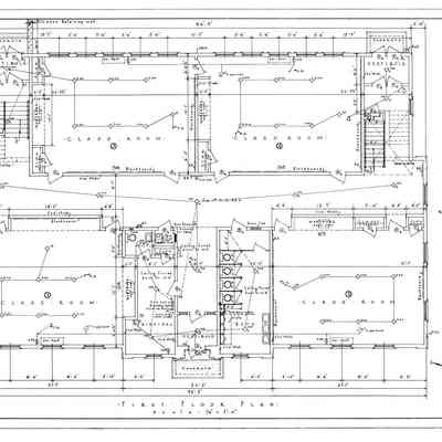 Passamaquoddy Bay Tidal Power Development | Temporary Buildings | School-House | First Floor Plan | Q-E 28/1