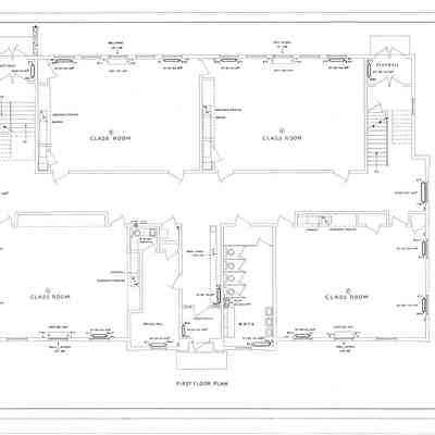 Passamaquoddy Bay Tidal Power Development | Temporary Buildings | School | First Floor Plan | Q-E 28/14