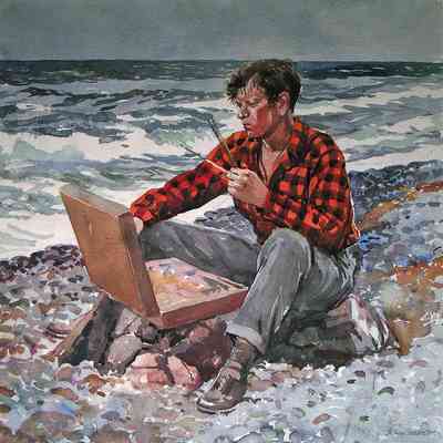 William Starkweather | Northern Waters, Chuck Ladd, Entry Island, 1938, watercolor, 19 1/4”x19 1/4”