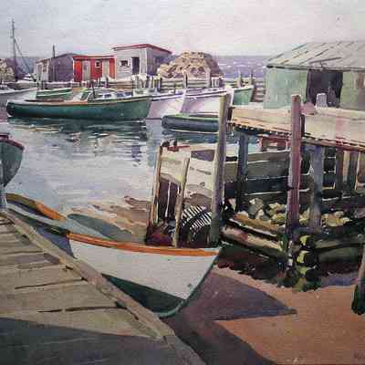 William Starkweather | Bright Morning, Port Maitland, Nova Scotia, 1938, watercolor, 16 1/4”x21 1/4”