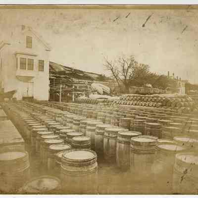 Fish Wharf Showing Barrels of Mackerel, Gloucester, Massachusetts