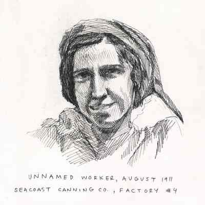 Maeve McCool | Unnamed Worker, August, 1911, Seacoast Canning Co., Factory #4 | Drawing, 2023