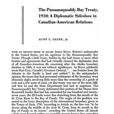 The Passamaquoddy Bay Treaty, 1910: A Diplomatic Sideshow in Canadian-American Relations | Alvin C. Gluek, Jr.