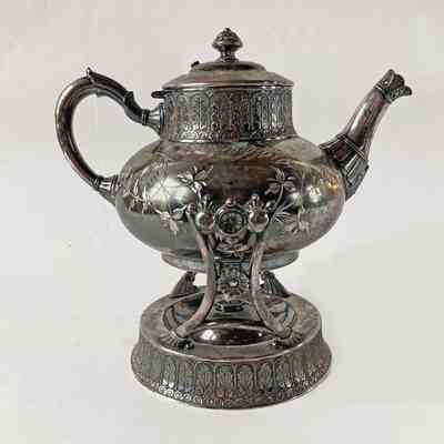 James W. Tufts Silver Plate Quadruple Tea Pot With Cradle