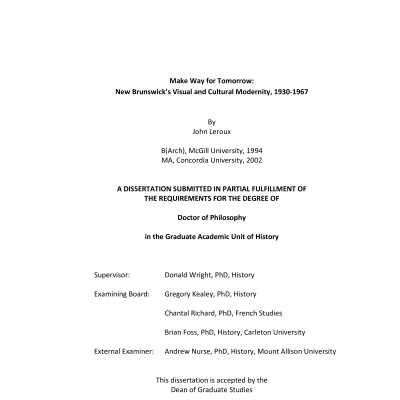 Make Way for Tomorrow: New Brunswick’s Visual and Cultural Modernity, 1930-1967 | John Leroux | Ph.D. Dissertation, University of New Brunswick, 2020